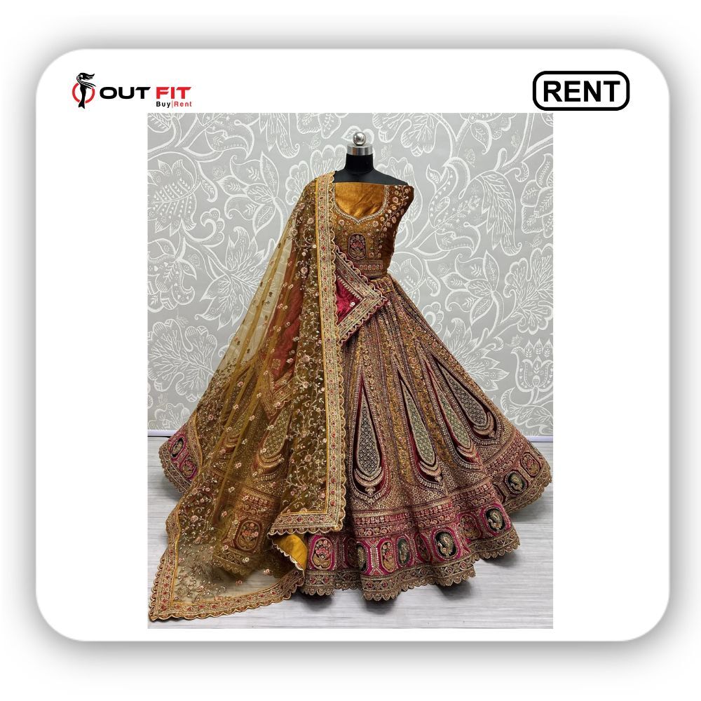 Sabyasachi Maroon Lehenga Choli For Bride on Rent In Bangalore