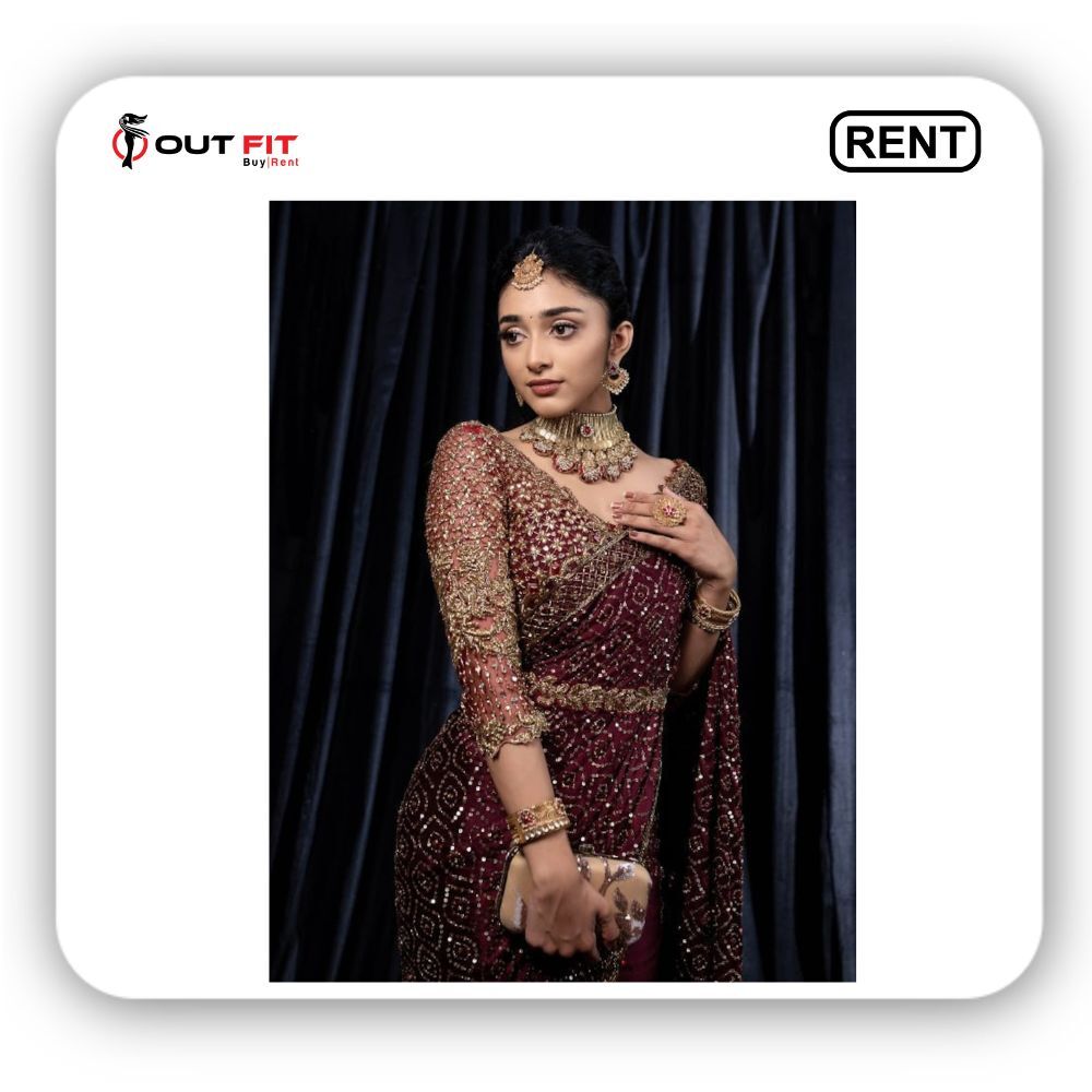 Rent Ready to Wear Bollywood Red Saree for Wedding Bangalore