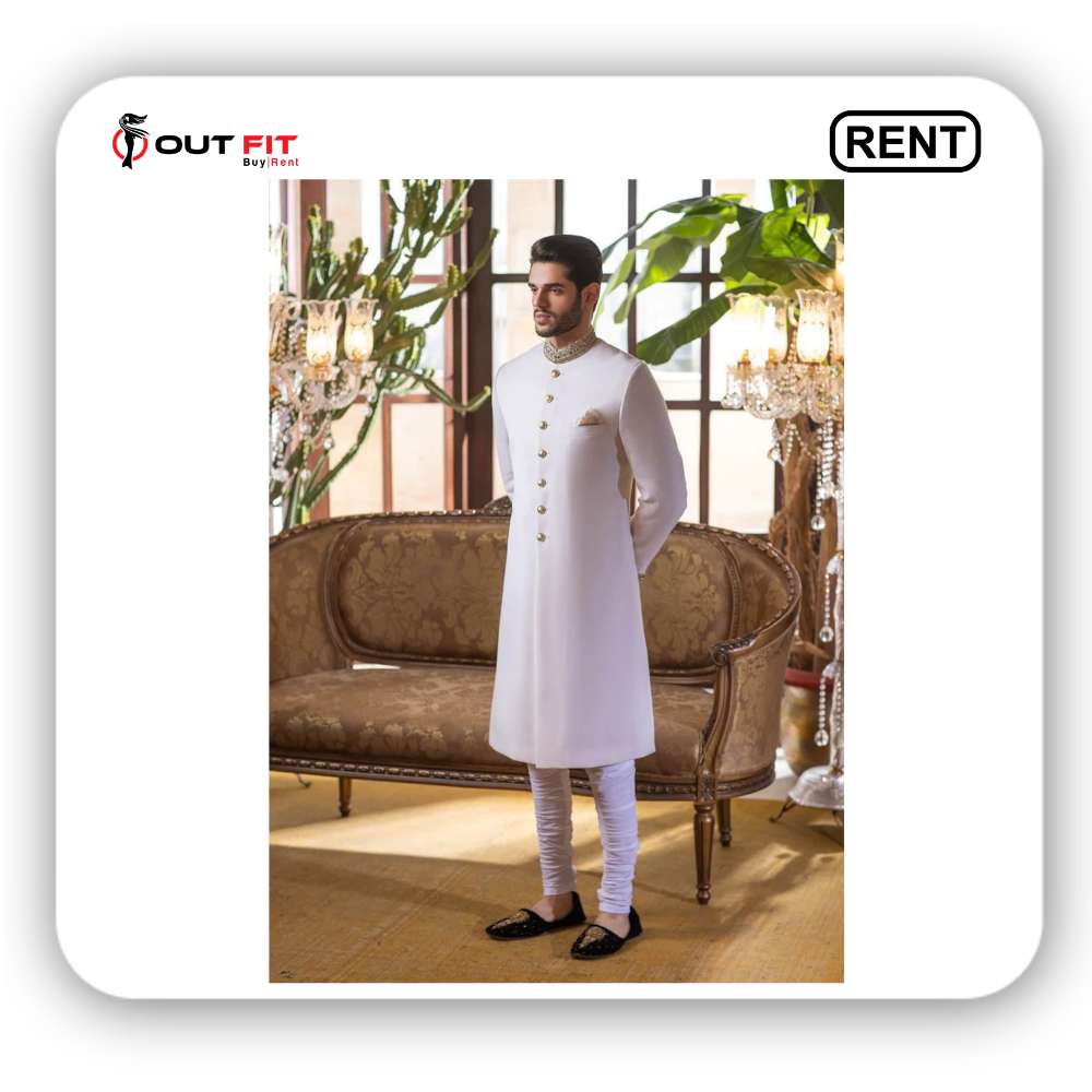 Ivory Neck Sherwani on Rental in Bangalore Outfit Rental Shop
